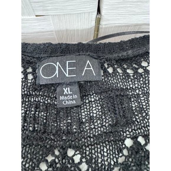 "ONE A" Black Crochet Bathing Suit Cover Up, Size XL, Keyhole front W/Tassel Tie - Picture 6 of 9